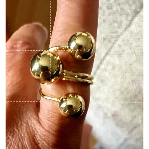 Golden Exaggerated Three Ball Open Ring One Size Golden - Picture 5 of 7